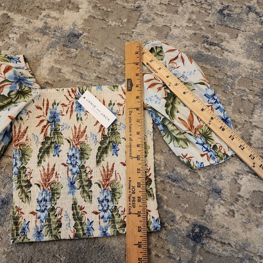 NWT Janie and Jack Tropical Floral Smocked Cropped Puff Sleeve Top Size 14‎ - Picture 4 of 13